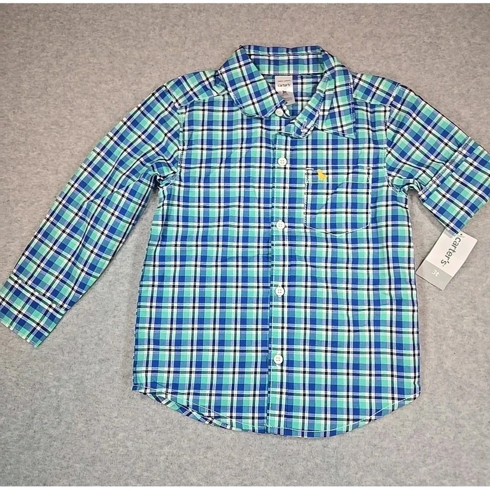 Carter's Toddler Boys 3T 2 pc Set Plaid Button Down Top & Jogger Pant Outfit NWT
